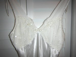 Roudelan Shiny Off-White Cream Full Satin Slip Lingerie Beaded Nightgown, Small