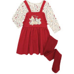 DISNEY BABY BAMBI Baby Girl's size 18 Mos PINAFORE DRESS, TOP & TIGHTS