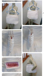 VTG Handmade Crochet Bobble Purse Tote Bag Acrylic Handles Pink Floral