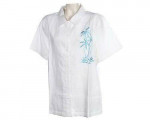 Free Will Democracy Embroidered Camp Shirt Linen Blend Extra Small $73