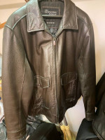Leather Coat-Dockers, brown, men's size probably XL zip