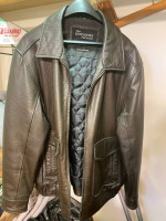 Leather Coat-Dockers, brown, men's size probably XL zip