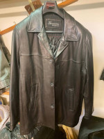 Leather Coat-Dockers Premium, black, men's size XL-button