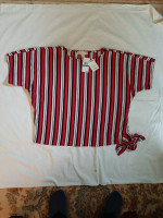 Red, White & Navy Blue Lady's Blouse with cape-like sleeves - Sz Lg