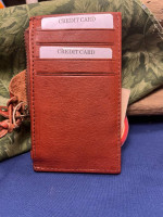 12-PATT Handcrafted Brown Leather Card /Coin Wallet With Chain Key Ring , NWT