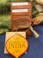 12-PATT Handcrafted Brown Leather Card /Coin Wallet With Chain Key Ring , NWT