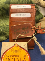 12-PATT Handcrafted Brown Leather Card /Coin Wallet With Chain Key Ring , NWT
