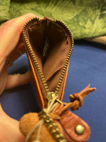 12-PATT Handcrafted Brown Leather Card /Coin Wallet With Chain Key Ring , NWT