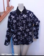Womens Blue Snowflakes Fleece Cardigan Designer David Paul Bust 43"