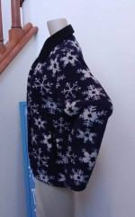 Womens Blue Snowflakes Fleece Cardigan Designer David Paul Bust 43"