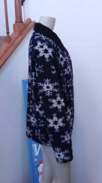 Womens Blue Snowflakes Fleece Cardigan Designer David Paul Bust 43"