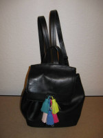 Rebecca Minkoff Sofia Backpack, black leather w/ multi-color tassle