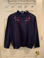 Karen Scott navy embroidered top Sz XL NWT
