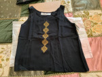 Black silk embroidered tank top M NWT