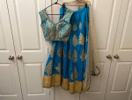Turquoise and Gold Authentic Imported Indian Silk Wedding Lehenga