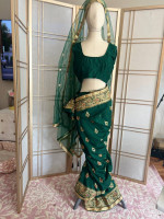 Stunning Custom Made Emerald Imported Indian Silk, Pre-Pleated Sari