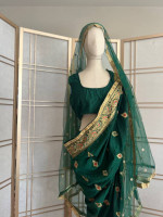 Stunning Custom Made Emerald Imported Indian Silk, Pre-Pleated Sari