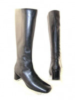 Markon Women Blk Leather Tall Knee-high Winter Med Heel Side Zip Boot