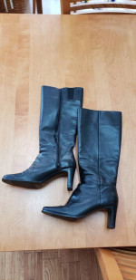 Markon Women Blk Leather Tall Knee-high Winter Med Heel Side Zip Boot