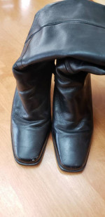 Markon Women Blk Leather Tall Knee-high Winter Med Heel Side Zip Boot