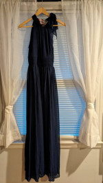 Dark Blue Tie Neck Prom Dress