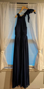 Dark Blue Tie Neck Prom Dress