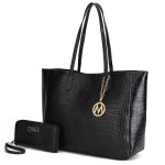 Handbag & Wallet, Black Faux Leather, MKF Collection