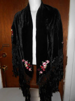 Womens Lulu Guiness Life is a Bed of Roses Black Velvet Shawl