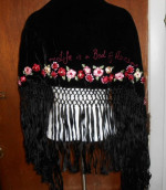 Womens Lulu Guiness Life is a Bed of Roses Black Velvet Shawl