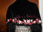 Womens Lulu Guiness Life is a Bed of Roses Black Velvet Shawl