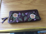 Vintage Evening bag/cosmetic case - brown silk embroidered