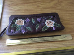 Vintage Evening bag/cosmetic case - brown silk embroidered