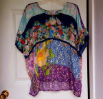 Johnny Was NEW Golding Graphic Print Silk Top Colorblock Floral Sz  L