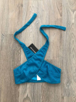 Blue Glitter Cross Front Bikini Top Size 4