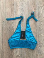 Blue Glitter Cross Front Bikini Top Size 4