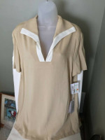 Gianfranco Ferre Women's Beige & White Short Sleeve Blouse Top Tunic