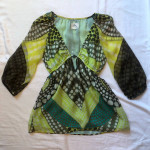 Milly of New York S Silk Blouse Top Deep V-Neck Blue Green Lined Resort GUC