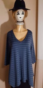 Garnet Hill Tunic Top • Asymmetrical Hem • Dark Teal w/Black Stripes