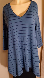 Garnet Hill Tunic Top • Asymmetrical Hem • Dark Teal w/Black Stripes