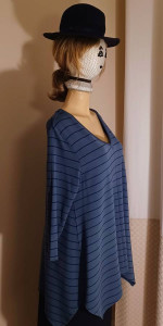 Garnet Hill Tunic Top • Asymmetrical Hem • Dark Teal w/Black Stripes