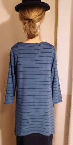 Garnet Hill Tunic Top • Asymmetrical Hem • Dark Teal w/Black Stripes