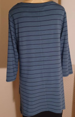 Garnet Hill Tunic Top • Asymmetrical Hem • Dark Teal w/Black Stripes