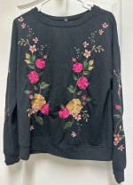 Kut from the Kloth Charcoal Gray Rose Embroidered Long Sleeve Top Women’s Smal