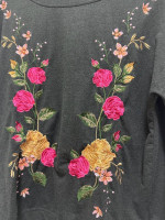 Kut from the Kloth Charcoal Gray Rose Embroidered Long Sleeve Top Women’s Smal