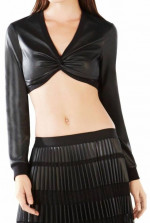 NWT BCBG MAXAZRIA BLACK FAUX LEATHER LONG SLEEVE CROP TOP NEW w TAGS