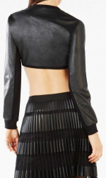 NWT BCBG MAXAZRIA BLACK FAUX LEATHER LONG SLEEVE CROP TOP NEW w TAGS