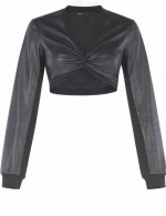 NWT BCBG MAXAZRIA BLACK FAUX LEATHER LONG SLEEVE CROP TOP NEW w TAGS