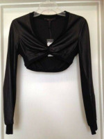 NWT BCBG MAXAZRIA BLACK FAUX LEATHER LONG SLEEVE CROP TOP NEW w TAGS