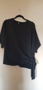 SHEIN Black Women's Side Tie Top Dolman Sleeves Size XL