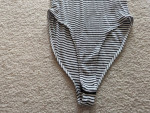 Womens HEART & HIPS BODYSUIT TOP M white black stripe workout leotard